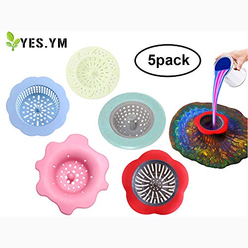 Product Cover YES.YM 5 Pieces Flow Painting Tools Kits Drawing Sets Sink Flower Strainer Drain Plastic Silicone Drain Basket for Pouring Acrylic Paint and Creating Unique Patterns and Designs