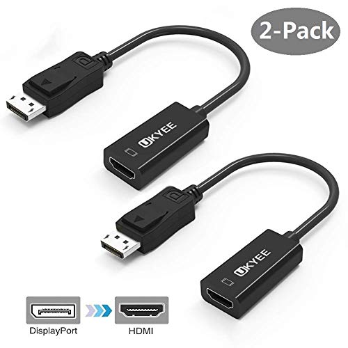 Product Cover Display to HDMI Adapter Converter 2-Pack,UKYEE Displayport DP to HDMI Adapter Cable male to female Port Connector 1080P Compatible With Computer, Desktop, Laptop, PC, Monitor, Projector, HDTV - Black