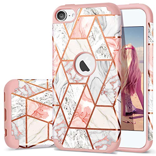Product Cover iPod 7 Case 2019, iPod 6 Case, iPod 5 Case, Fingic Rose Gold Marble Design Shiny Glitter Bumper Hard PC Soft Rubber Silicone Anti-Scratch Shockproof Protective Case for Apple iPod Touch 5th/6th/7th