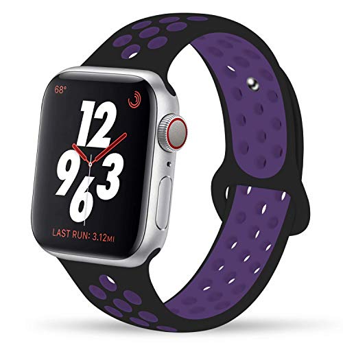 Product Cover YC YANCH Greatou Compatible for Apple Watch Band 42mm 44mm,Soft Silicone Sport Band Replacement Wrist Strap Compatible for iWatch Apple Watch Series 5/4/3/2/1,Nike+,Sport,Edition,M/L,Black Hyper Grape