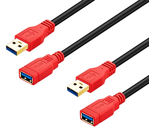 Product Cover 2 Pack USB 3.0 Extension Cable 2 Feet,Ruaeoda USB Cable 2 Foot SuperSpeed Type A Male to Female USB Extension Cord for Playstation,Xbox,USB Flash Drive, Card Reader,Hard,Drive,Keyboard,Printer,Camera