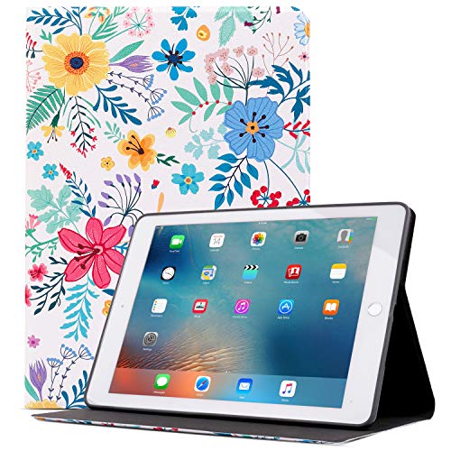 Product Cover iPad Air 2 Case, Glowish ipad 6th Generation Cases Premium Leather Folio Case Cover and Multiple Viewing Angles Stand for Apple iPad 6th / 5th Gen iPad Air 2/ iPad Air(Colorful Flowers)