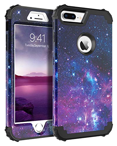 Product Cover BENTOBEN Case for iPhone 8 Plus/iPhone 7 Plus, 3 in 1 Hybrid Hard PC Soft Rubber Heavy Duty Rugged Bumper Shockproof Anti Slip Full-Body Protective Phone Cover for iPhone 8 Plus/7 Plus 5.5inch, Space