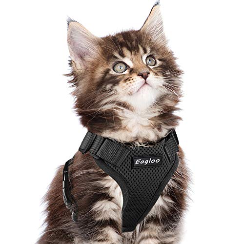 Product Cover Eagloo Cat Harness Escape Proof Small Cat and Dog Harness Soft Mesh Harness Adjustable Cat Vest Harness with Reflective Strap Metal Clip Cat Walking Jacket Comfort Fit for Kitten Puppy Black Small