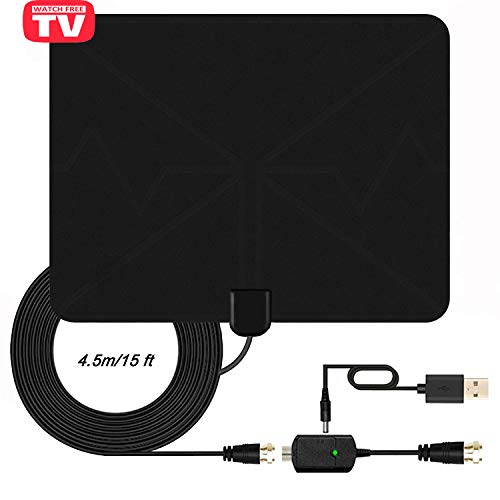 Product Cover TV Antenna, HDTV Antenna for Digital TV Indoor, 65-85+ Miles Long Range Access Freeview HD Antenna, 1080P VHF/UHF/FM Stronger Reception for All Types Built-in Tuner Home Smart TV/Radio-2019 New