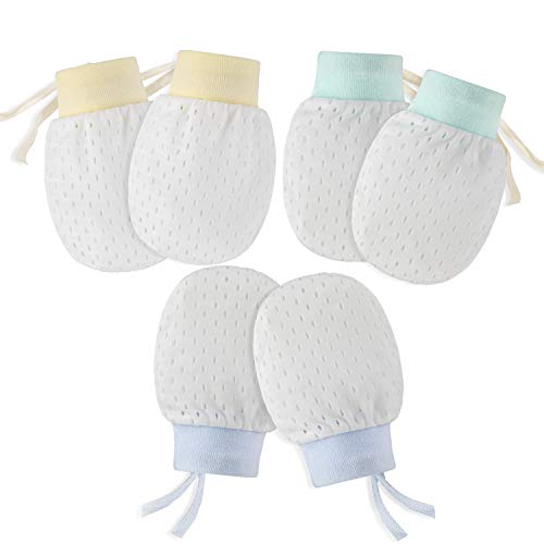 Product Cover Hifot Newborn Baby Mittens No Scratch Mittens 3 Pair, Infant Toddler Boys Girls Soft Adjustable Anti Scratch Cotton Gloves Mittens for Baby Care (Style 2)