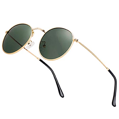 Product Cover Small Round Polarized Sunglasses Retro Men Women Mirrored Lens Metal Frame Circle Sun Glasses Shades