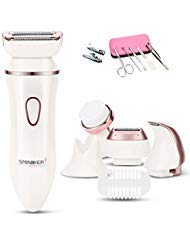 Product Cover Sminiker Professional Version Electric Razor 4 in 1 Rechargeable Ladies Cordless Electric Shaver with Body Hair Bikini Trimmer Facial Cleansing Wet & Dry Use Shaver for Womens (White)