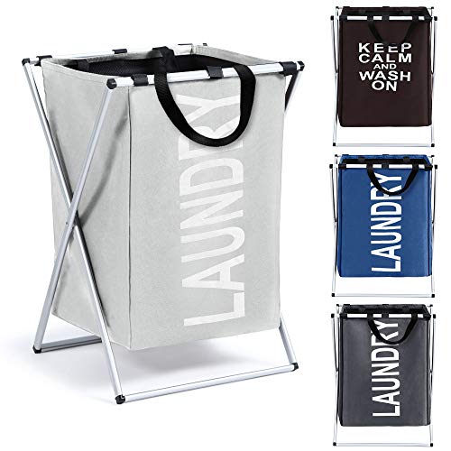 Product Cover Smile Mom Laundry Basket/Bag/Hamper for Clothes with Foldable Aluminium Frame, Best for Home Bathroom Bedroom (Light Grey)