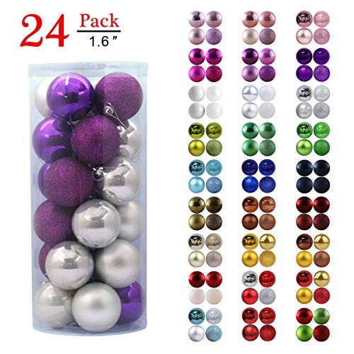 Product Cover GameXcel Christmas Balls Ornaments for Xmas Tree - Shatterproof Christmas Tree Decorations Perfect Hanging Ball Purple & Silver 1.6