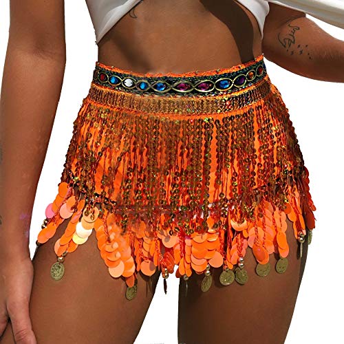 Product Cover MUNAFIE Women's Belly Dance Hip Scarf Performance Outfits Skirt Festival Clothing (One Size, Orange)