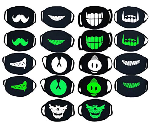 Product Cover 9 Pack Cool Luminous Unisex Cotton Blend Anti-Dust Face Mouth Mask, Kawaii Muffle Panda Mask Smiley mask Pollen Mask Black for Man, Woman, kids