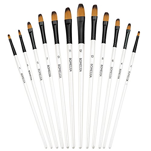 Product Cover Artist Paint Brushes Set - 12 Piece - Filbert Golden Nylon Bristles - Professional Brush for Watercolor Acrylic, Gouache, Oil and Facepaint