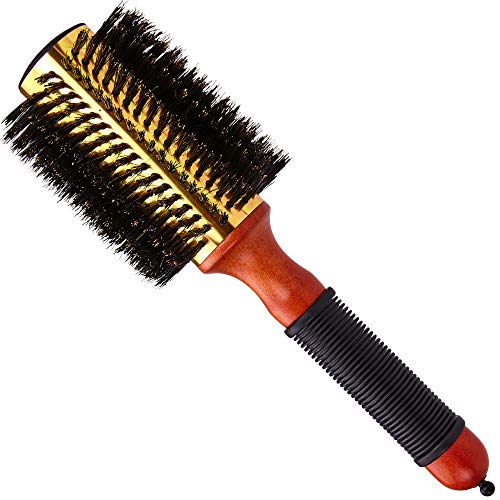 Product Cover Large Round Blow Dry Brush - Boar Bristle, Thermal Metal Barrel, Professional Anti-Static Roller Hair Brush for Styling and Blow Drying - Bonus Sectioning Pick - 18 Row, 3