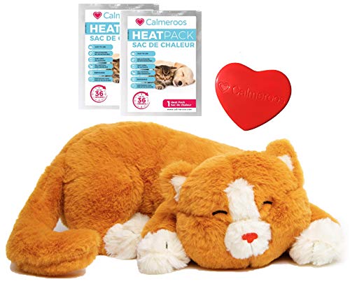 Product Cover Calmeroos Kitty Heartbeat Toy Sleep Aid for Smart Pets Who Love to Snuggle and 2 Heat Packs Kitten Anxiety Relief Soother for Cats Puppy Cuddle Calming Behavioral Aid for Pets