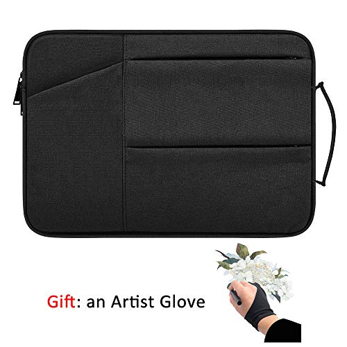 Product Cover Drawing Tablet Case Carrying Bag with Artist Glove Graphics Tablet Sleeve Protective Bag for Huion H610 Pro, HS610, Xp-Pen Deco 01, Star 06, Ugee M708 and VEIKK A30, A50 (Black)
