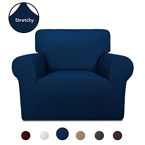 Product Cover PureFit Super Stretch Chair Sofa Slipcover - Spandex Non Slip Soft Couch Sofa Cover, Washable Furniture Protector with Non Skid Foam and Elastic Bottom for Kids, Pets （Chair， Navy）