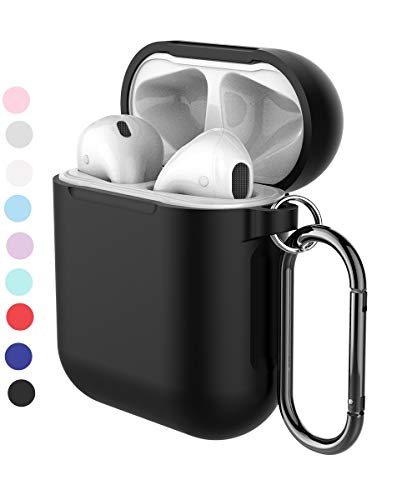 Product Cover Pothunter-Y Premium Silicone Airpods Case Protective Cover Skin with Carabiner Compatible with Apple Airpods 1 & Airpods 2 (Black)