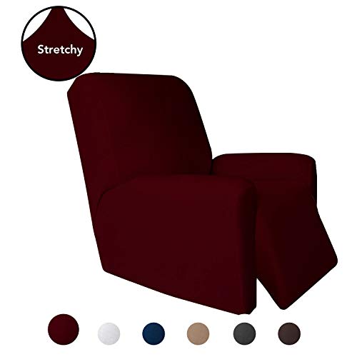 Product Cover PureFit Super Stretch Chair Sofa Slipcover with Pocket - Spandex Non Slip Soft Couch Sofa Cover, Washable Furniture Protector with Elastic Bottom for Kids, Pets （Recliner， Wine）