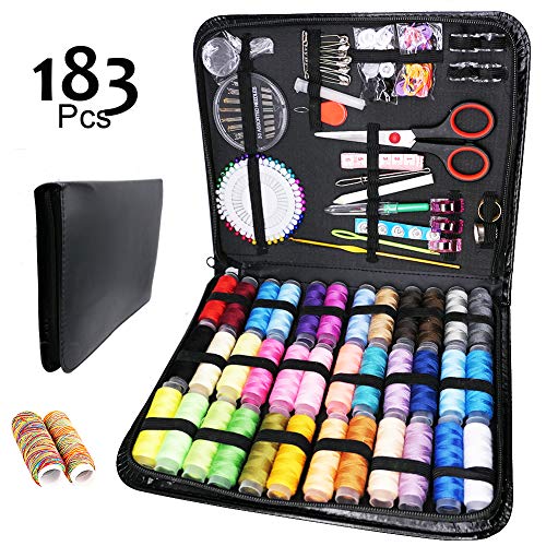 Product Cover Sewing Kit, 183 XL Sewing Supplies for Adults, DIY, Beginners, Kids, Campers, Travel and Home, Sewing Set with Scissors, Thimble, Thread, Needles, Carrying Case and Accessories