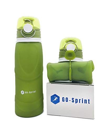 Product Cover Go-Sprint Collapsible Water Bottle 26oz (750ml) Medical Grade Silicone, BPA Free, Leak Proof with Roll Up Foldable Features for Sports, Outdoor & Indoor Water Bottle.