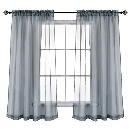 Product Cover KEQIAOSUOCAI Grey Sheer Panels Curtains Set of 2 with 3 Inch Rod Pocket Sheer Gray Window Drapes 45 Inches Long for Bathroom Basement Kithcen