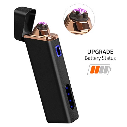 Product Cover Upgraded Lighter, Electric Lighter USB Rechargeable Dual Arc Lighter Windproof Flameless Plasma Lighter with Battery Indicator for Fire, Cigarette, Pipes (Matte Black)