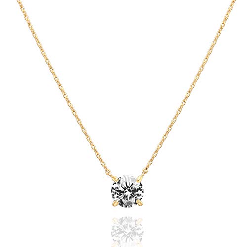 Product Cover PAVOI 14K Gold Plated Swarovski Crystal Solitaire 1.5 Carat (7.3mm) CZ Dainty Choker Necklace | Yellow Gold Necklaces for Women