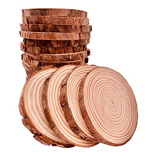Product Cover Unfinished Natural Wood Slices 20 Pcs 3.5-4 inch Craft Wood kit Circles Crafts Christmas Ornaments Rustic Wedding Decoration DIY Crafts with Bark for Crafts
