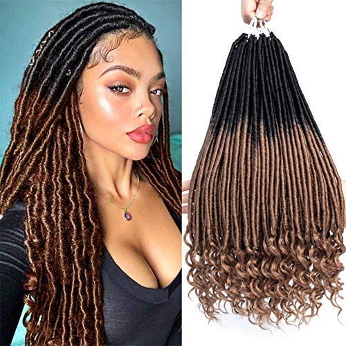 Product Cover 6 Packs 18inch Straight Goddess Locs With Curly Ends Faux Locs Crochet Twist Hair Soft Synthetic Braiding Hair Extension Wavy Faux Locs Twist Hair Havana Mambo Twist Hair (18inch, T1b-27)