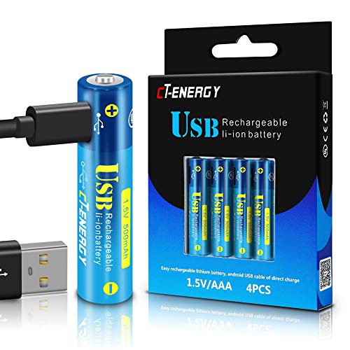 Product Cover USB AAA Batteries-The Lithium Ion AAA Rechargeable Batteries in 1.5V 500mAh with 4 in 1 USB Fast Charging, Not Need Extra Batteries Charger