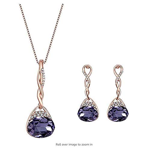 Product Cover Tcplyn Elegant Silver Purple Crystal Jewellery Set Drop Earrings & Necklace Set for Women Durable and Useful