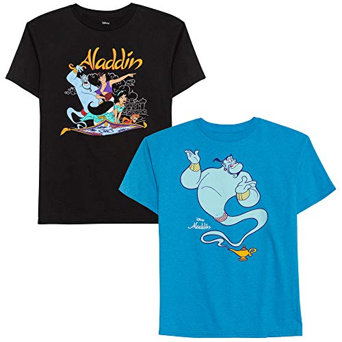 Product Cover Disney Boys' Big 2 Pack of Aladdin Graphic T-Shirts, Black/Turquoise Heather, Small