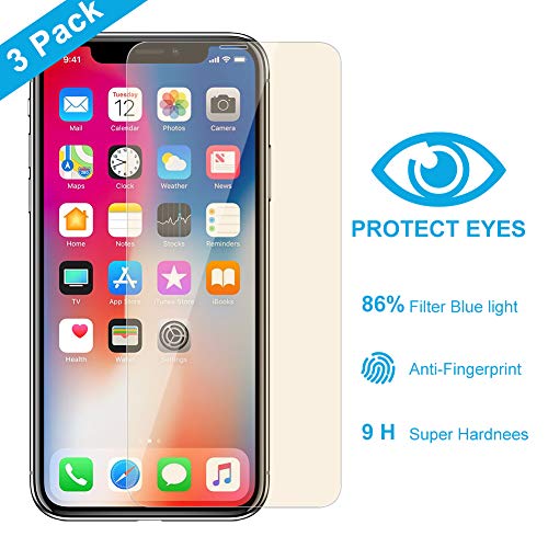 Product Cover Anti-Blue Light Tempered Glass Screen Protector for iPhone X and iPhone Xs (Transparent, 3 Packs) 0.20mm Tempered Glass Screen Protector Advanced Resolution 99.9% Touch Accurate by Alongza