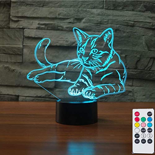 Product Cover Cute Kitten 3D Illusion Lamps Nightlight with Remote Control, 7 Colors Touch Switch Table Desk Lamps Holiday Xmas Birthday Toys Gifts for Kitten Cat Lovers