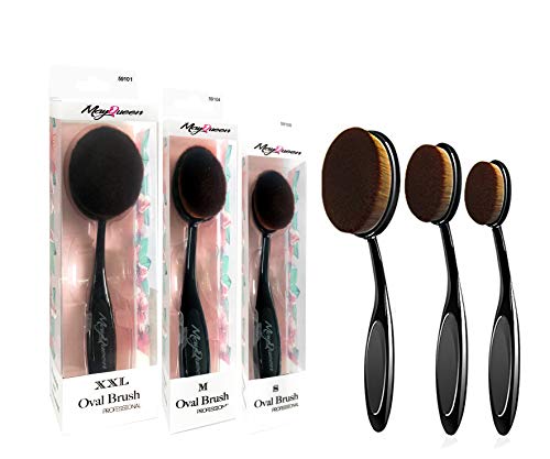 Product Cover MayQueen 3Pack Oval Makeup Brushes, Powder, Foundation, Concealer. Contouring Makeup Tools, 3 Kinds(XXL, M & S) of Sizes. (Oval Brush Set 1)