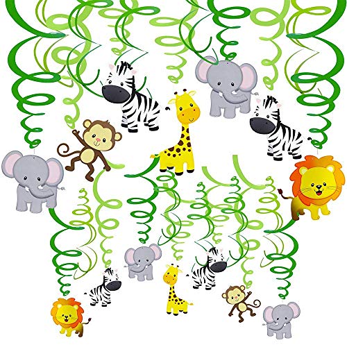 Product Cover Balloonistics Safari Animal Jungle Ceiling Hanging Swirl Baby Shower Cutout Party Supplies Decorations for Boy and Girl (12 Pieces)