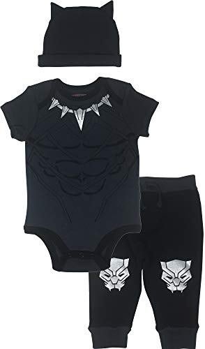 Product Cover Marvel Avengers Baby Boys' Bodysuit Pants & Cap Set, Black Panther (3-6 M)