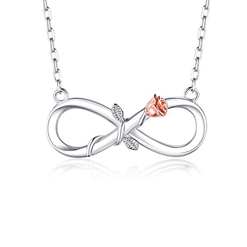 Product Cover BlingGem Women 925 Sterling Silver Infinity Necklace 18K White Gold-Plated Rose Flower Pendant Necklace Love Valentines Gift 18 Inch