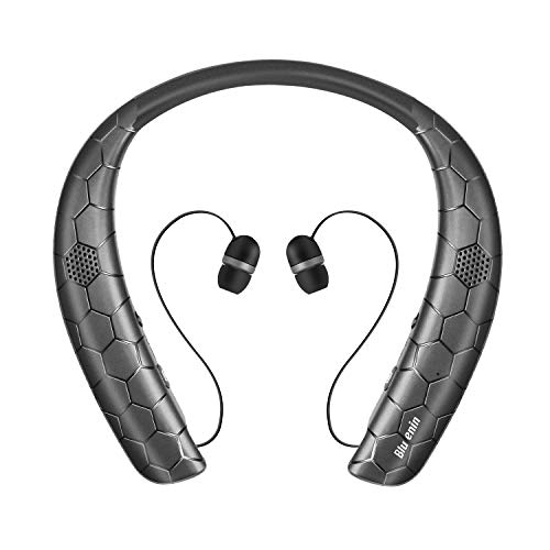 Product Cover Bluetooth Headphones Speaker 2 in 1, Bluenin Neckband Wireless Bluetooth 5.0 Headset with Retractable Earbuds,15 Hrs Playtime True 3D Stereo Sound Wearable Speaker Sweatproof Earphones Built in Mic