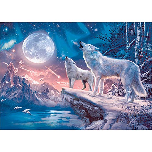 Product Cover DIY 5D Diamond Painting Full Drill Diamond Embroidery Kit Rhinestone Painting Cross Stitch Kit Wall Art Decor 5D Diamond Painting by Number Kits Home Decor Arctic Wolf 40x30cm