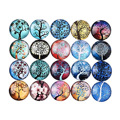 Product Cover Mixed Color Mosaic Printed Glass Half Round Dome Cabochons Tree of Life for Jewelry Making 20mm 30pcs