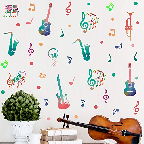 Product Cover IARTTOP Colorful Music Wall Decal (45pcs), Attractive Musical Note with Saxophone Guitar Sticker for Classroom Music Studio Decoration