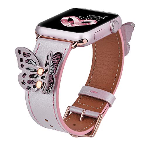 Product Cover V-MORO Leather Band Compatible with Apple Watch Bands 38mm/40mm Women Fashion Butterfly iWatch Series 4/3/2/1 Strap with Rose Gold Stainless Steel Buckle Girls (Rose Gold,38/40)