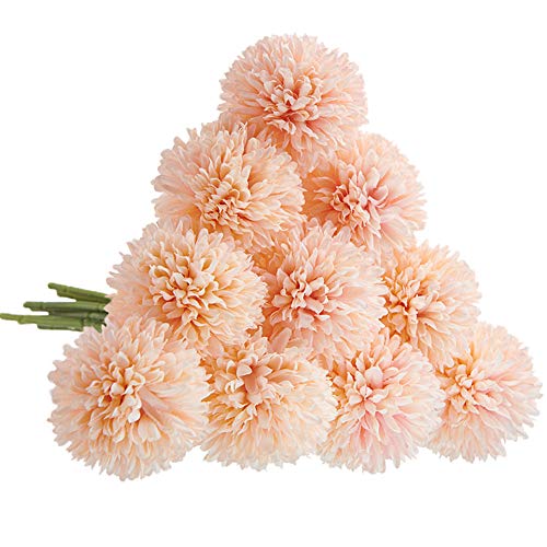 Product Cover CQURE Artificial Flowers, Fake Flowers Silk Plastic Artificial Hydrangea 10 Heads Bridal Wedding Bouquet for Home Garden Party Wedding Decoration 10Pcs (Pink Champagne)