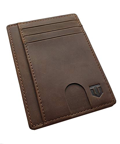 Product Cover Titanz Slim Minimalist Wallet. Handcrafted Leather Minimal RFID Slim Wallet for Men and Women. Thin and Great for Travel. Sleek Small Card and Front Pocket Wallets for the Sophisticated Individual., Brown