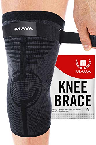 Product Cover Mava Compression Knee Sleeves Support - NO ROLL Down- (Piece) with Adjustable Strap for Arthritis Relief, Improved Circulation Compression - Effective Support for Running, Crossfit,Workout, Walking