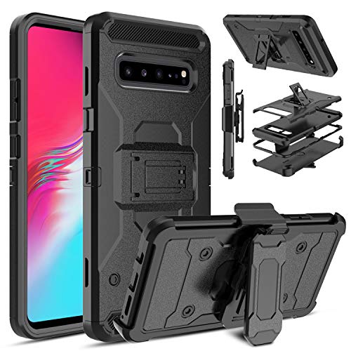 Product Cover Venoro Galaxy S10 5G Case, Shockproof Protection Case Cover with Belt Swivel Clip and Kickstand Compatible with Samsung Galaxy S10 5G 6.7 inch (Black)