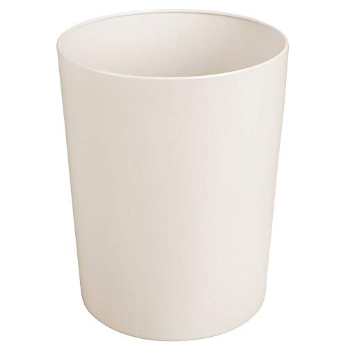 Product Cover mDesign Round Metal Small Trash Can Wastebasket, Garbage Container Bin for Bathrooms, Powder Rooms, Kitchens, Home Offices - Durable Steel - Cream/Beige