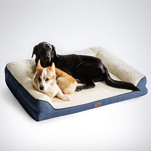 Product Cover Petsure Orthopedic Dog Beds for Small, Medium, Large Dogs & Cats - 42x32x7 inches Extra Large Dog Beds, Denim Blue - Memory Foam Couch Dog Bed with Removable Washable Cover - Bolster Dog Beds